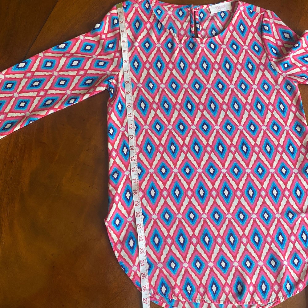 Peach Love California tunic top pink blue diamond pattern Small - Picture 9 of 16